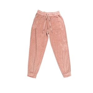 Three Dots Velour Pink & White Polka Dot Joggers Sz M
